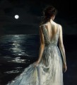 Original Woman Painting moonlight moon wall decor seascape night scene